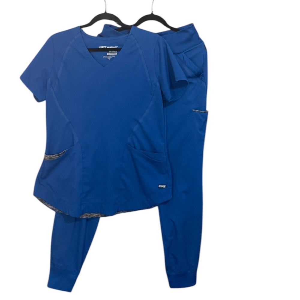Greys Anatomy Impact by Barco Blue Scrub Set V-Neck Top Jogger Pants Womens M